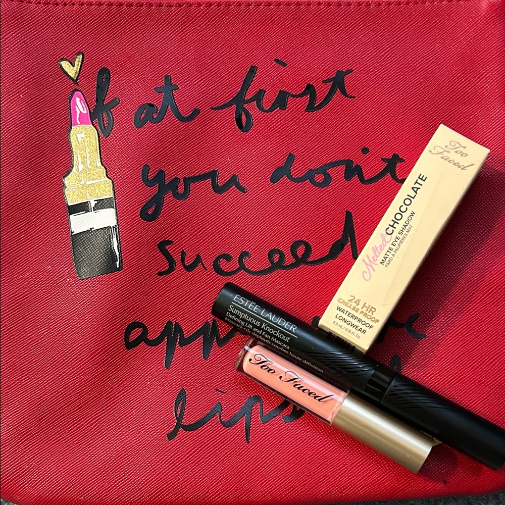 Cosmetics Bundle of Four-Estée Lauder Cosmetic Bag with Makeup Two Eye & 1 Lip